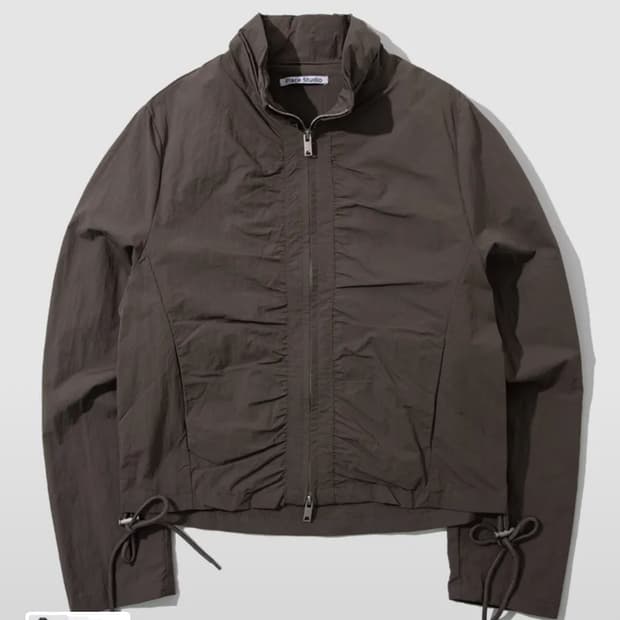 플레이스 스튜디오_셔링 하이넥 크롭 투웨이 스트링 집업 자켓