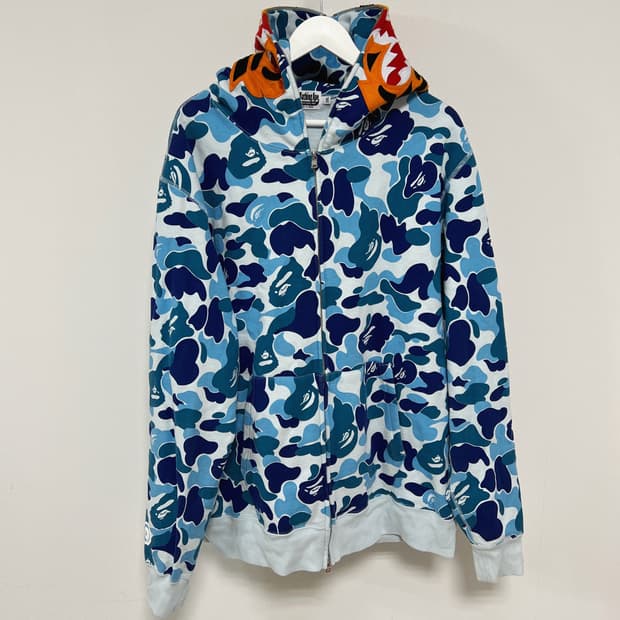 베이프 ABC 카모 타이거 후드집업 블루