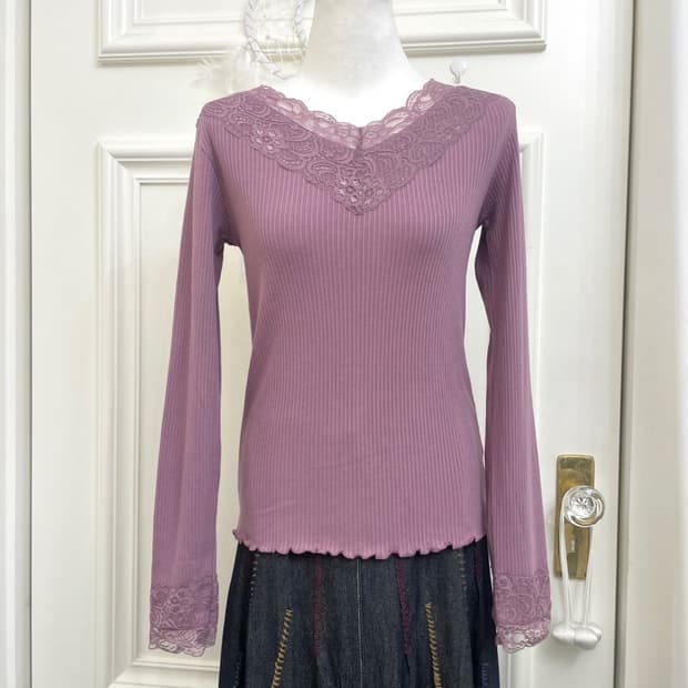 purple lace point rib basic top(size-M)