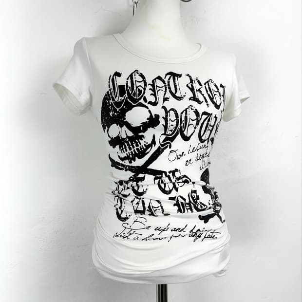 Skull Graphic Side Shirring T-Shirt