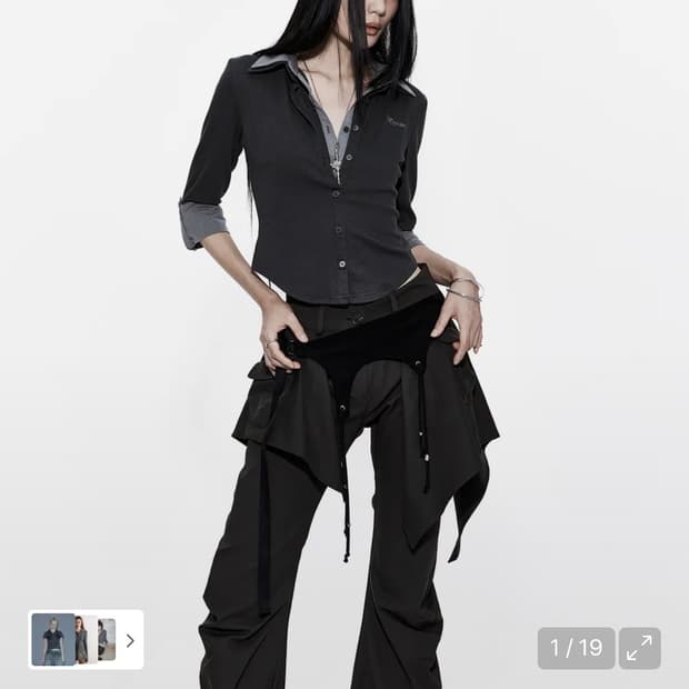 카시코 더블 카라 슬림 셔츠 차콜 S 사이즈 판매