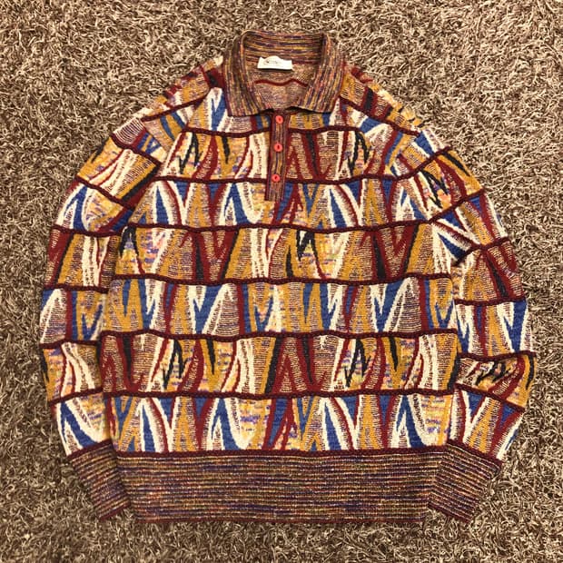 미쏘니 울 멀티컬러 패턴 카라 니트