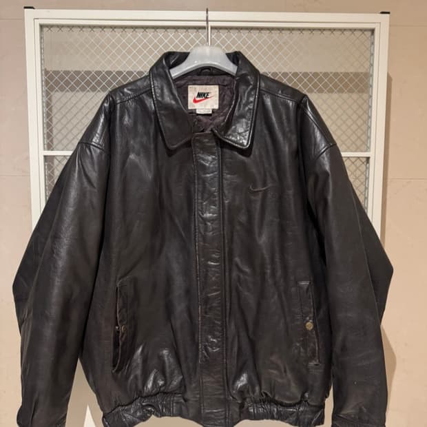 나이키 빅스우시 빈티지 레더 자켓 브라운 xxl