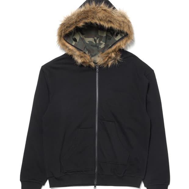 [3] 해칭룸 리버시블 폭스 퍼 후드 집업 블랙 카모 후디 리버서블