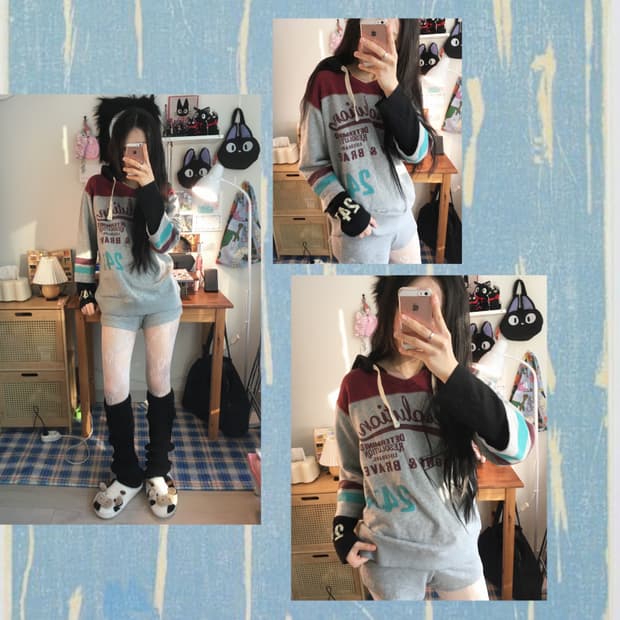 vintage layered hoodie top gray