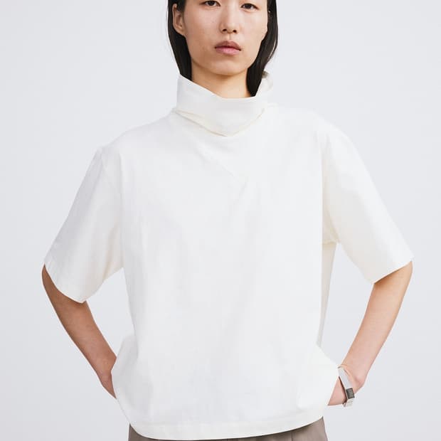 렉토 RECTO 스카프 넥 코튼 탑 아이보리