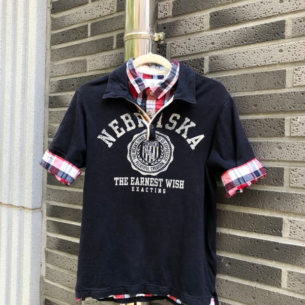 plaid shirt layered polo tee