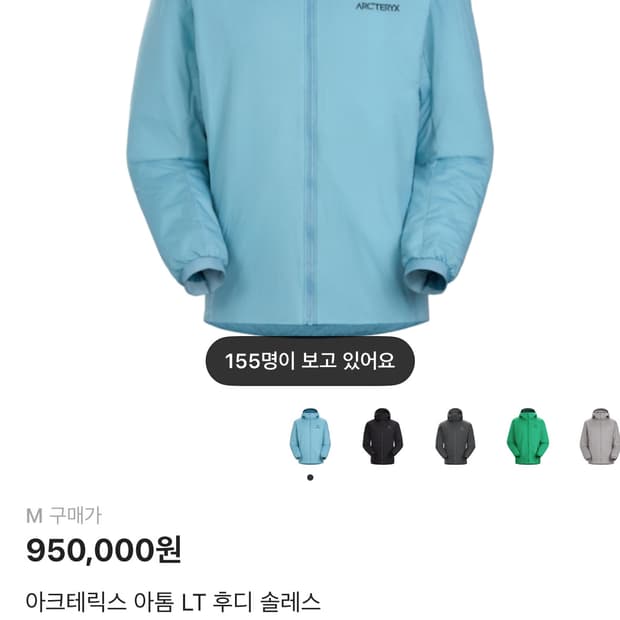 (SS급) 아크테릭스 아톰 LT 후디 솔레스