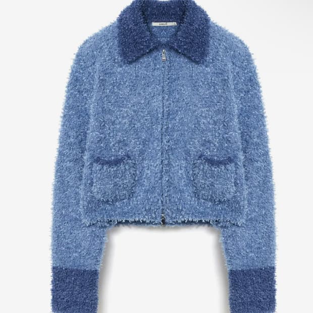 키뮤어 우먼 배색 카라 집업 니트가디건 겸 자켓 블루