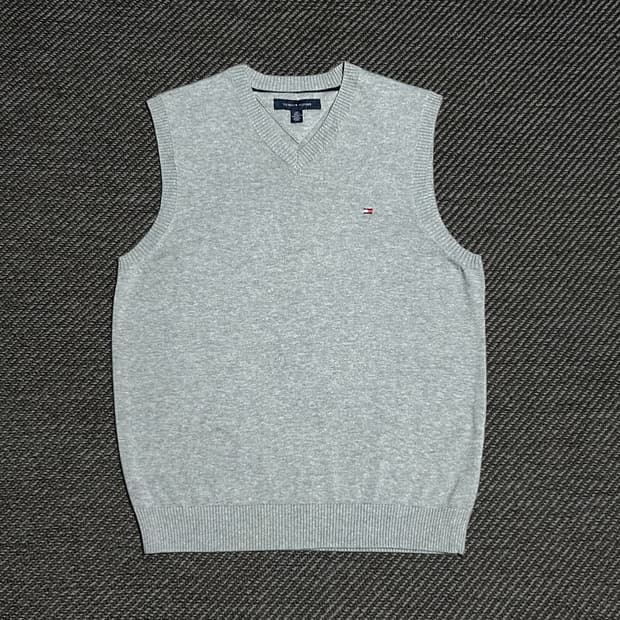 [M] Tommy 타미힐피거 그레이 브이넥 코튼 니트 조끼