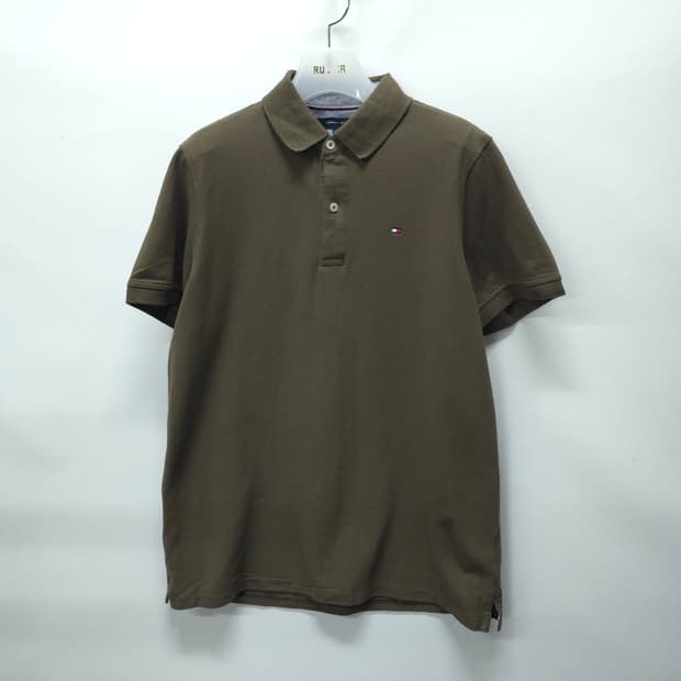 타미힐피거 슬림핏 로고 자수 카라 반팔 티셔츠 (95)