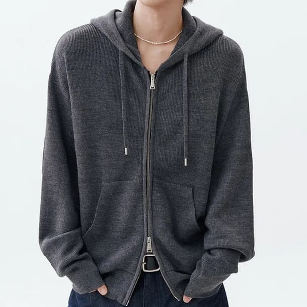 쿠어 에센셜 니트 후드집업