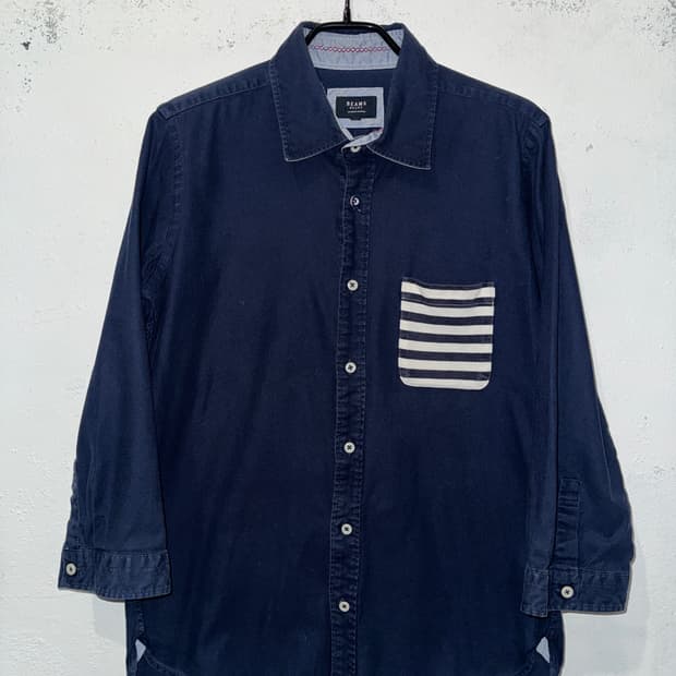 BEAMS 네이비 7부 셔츠