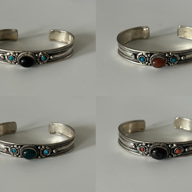 인도 빈티지 원석 메탈 뱅글