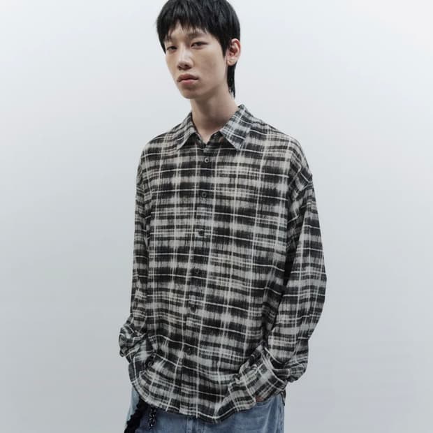 인사일런스 오버핏 체크 프린트 셔츠 BLACK L사이즈