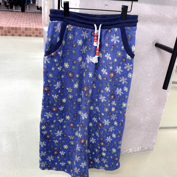 blue flower fleece long skirt