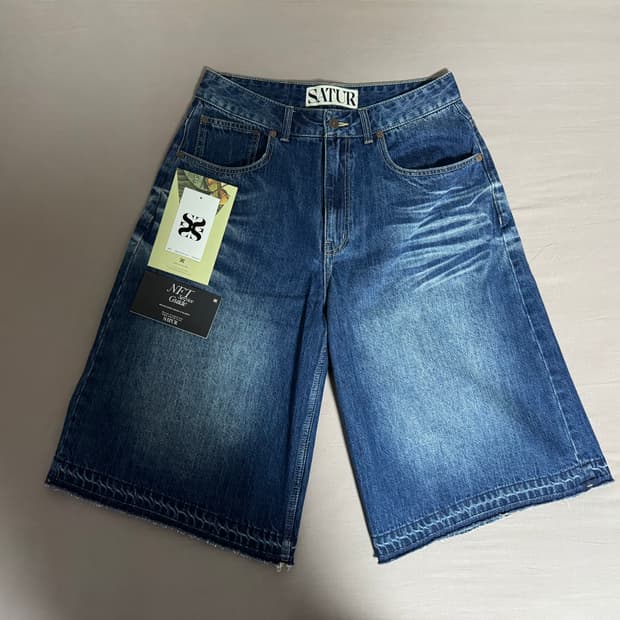 (새상품) 세터 가봉 데님 버뮤다 팬츠 인디고 블루