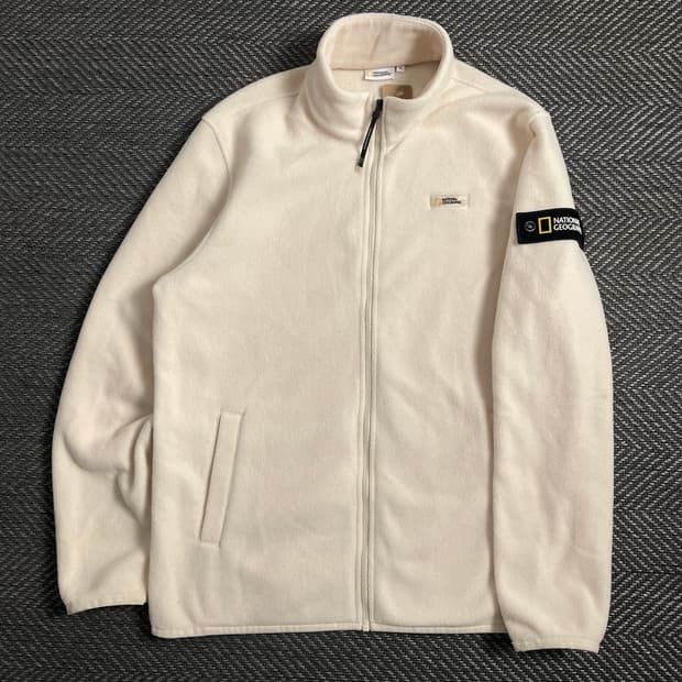 네셔널지오그래픽 와펜 플리스 집업 자켓 아이보리o 4442