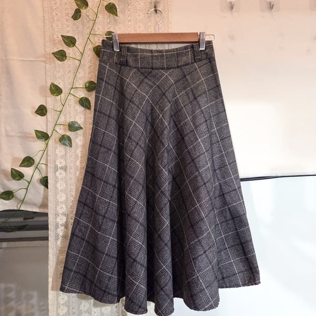 차콜 체크 롱스커트