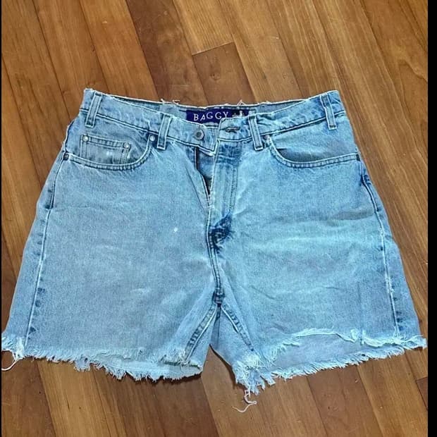 실버탭 배기핏 데님 숏팬츠