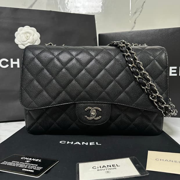 [A+ 정품] 샤넬 클래식 캐비어 라지 블랙 은장