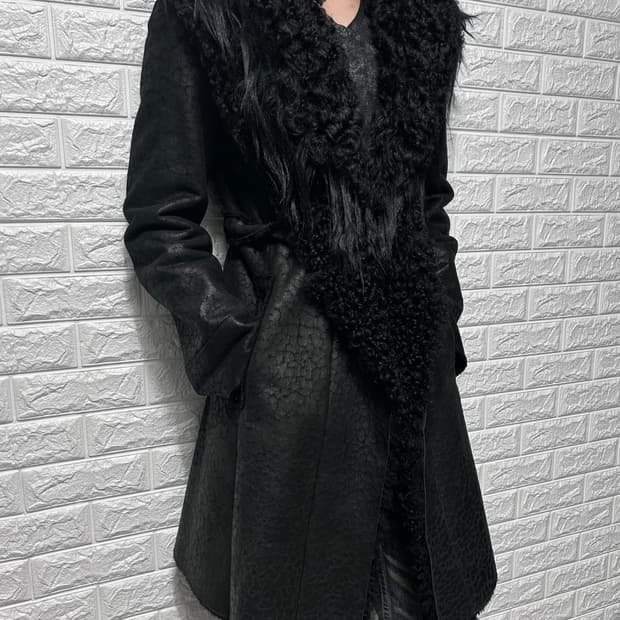 카발리 레오파드 더블 시어링 코트