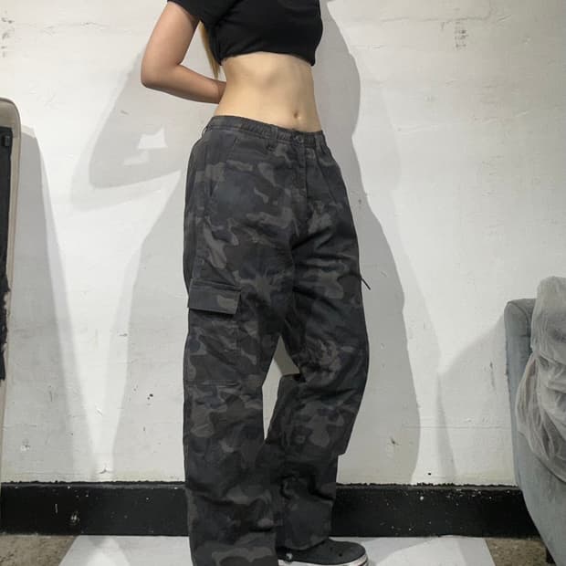 일본 빈티지 밀리터리 카모 와이드 카고 팬츠 M