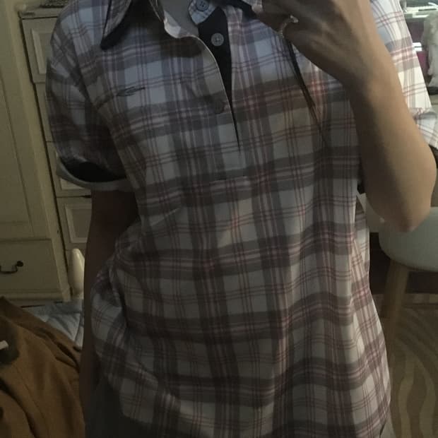 빈티지 반팔 카라티 갸루 y2k 핑크