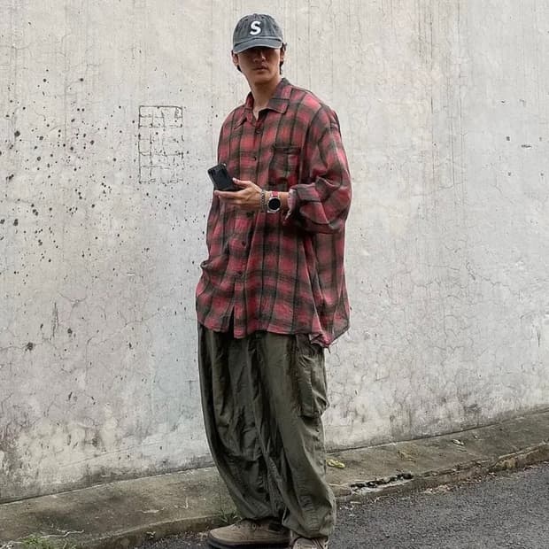 아워레가시 보로우드 셔츠 빅 럼버체크 프린트 50