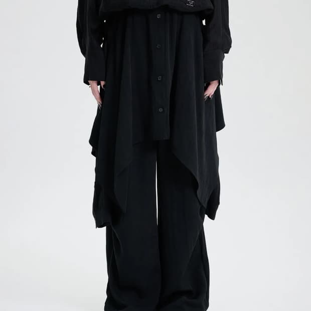 트리밍버드 셔츠 레이어드 팬츠 블랙