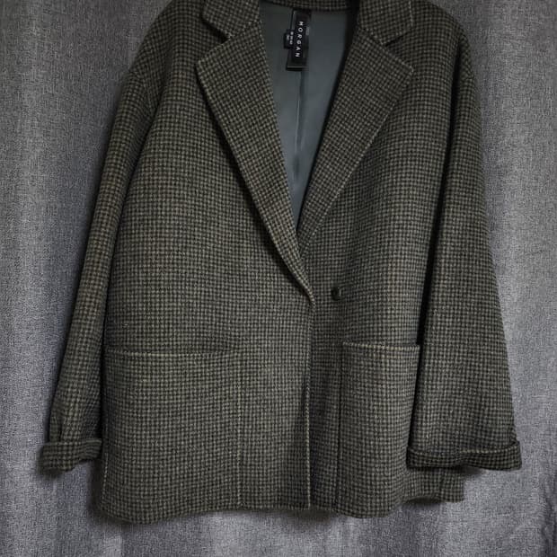 모르간 하운드체크 울알파카 자켓