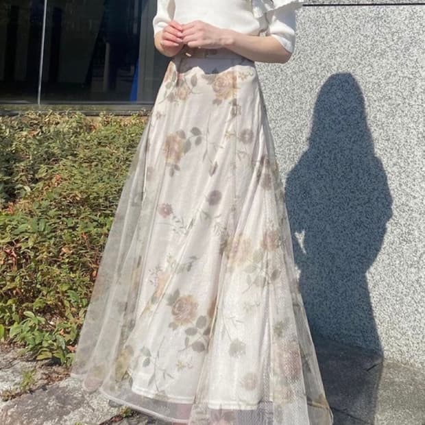 grl 그레일 플라워 튤 스커트 플레어 스커트 /스나계히메카지모리걸양산형