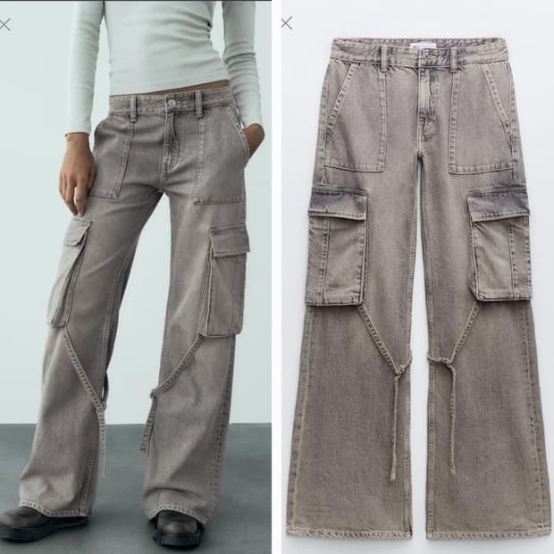 여성용 자라 TRF 데님 와이드 카고팬츠