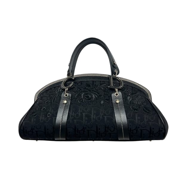 디올 블랙 오블리크 플로럴 자수 닥터백 볼링백