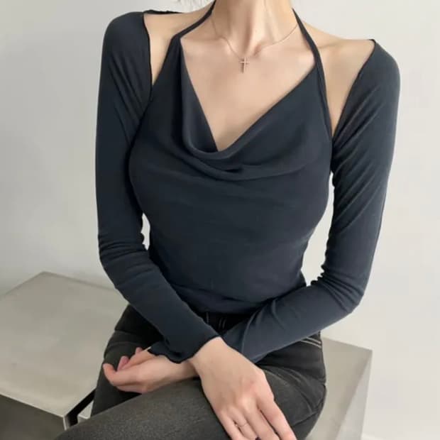 발레코어 홀터넥 나시 가디건 세트 핑크