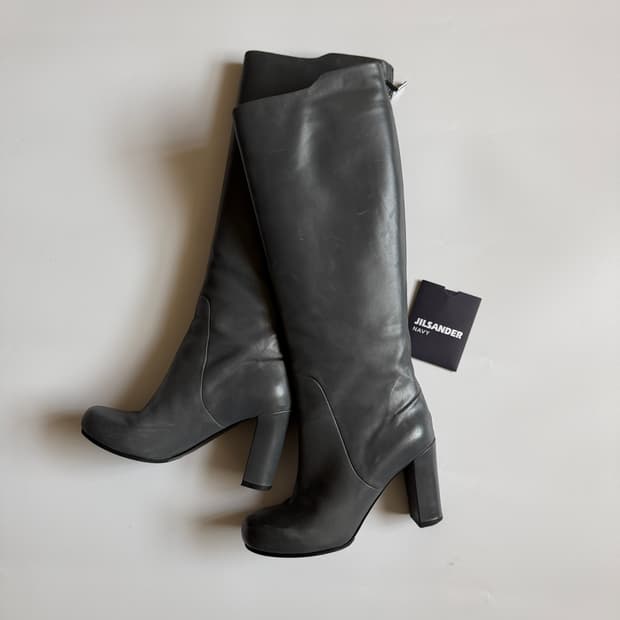 질샌더 그레이 레더 롱부츠 36