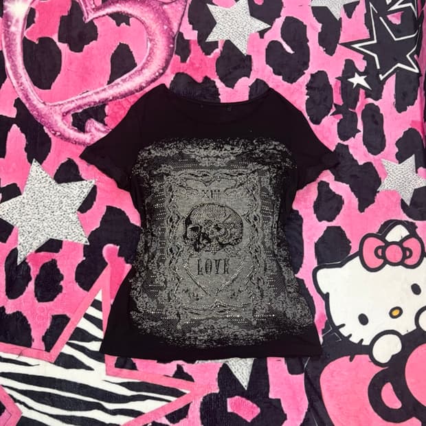 Gothic cubic skull lace T-shirt