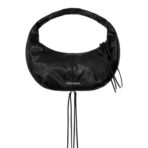 트리밍버드 지퍼 피니싱 레더 호보백 블랙