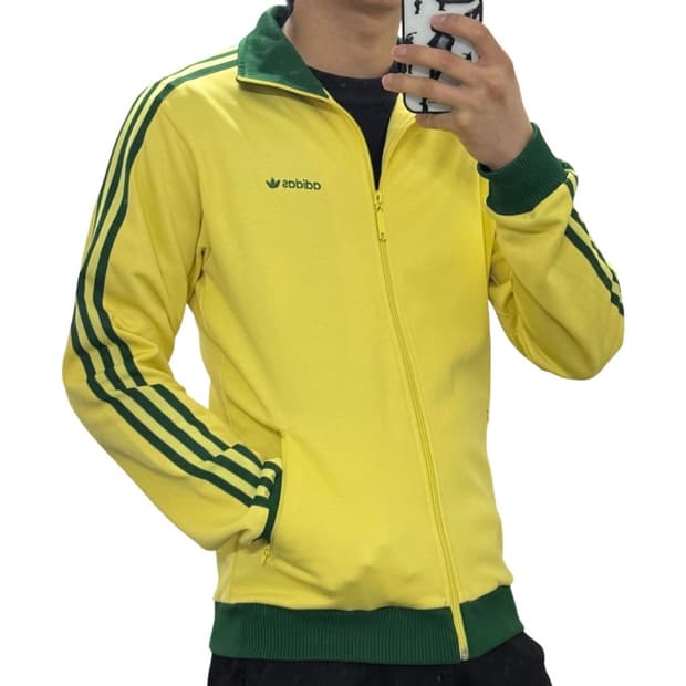 아디다스 옐로우 그린 베켄아우어 트랙탑 저지