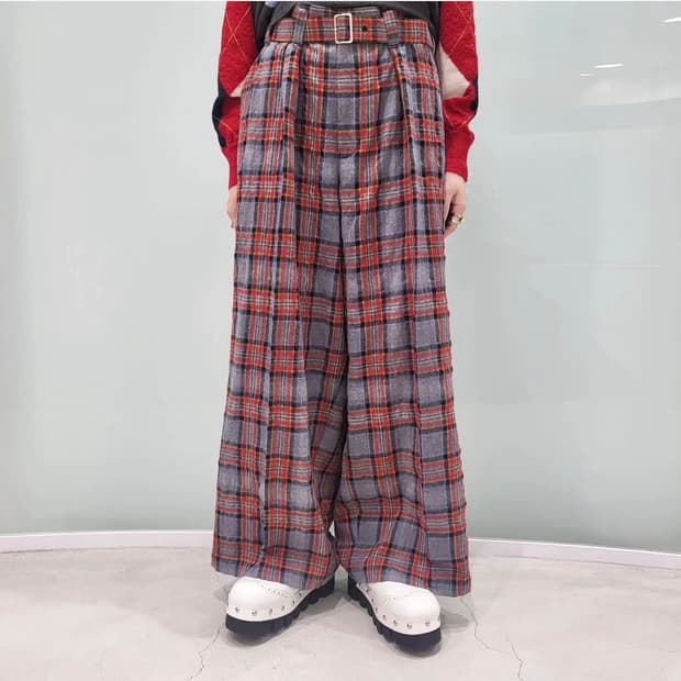 23aw 타오 꼼데가르송 레드 벨티드 체크팬츠 m