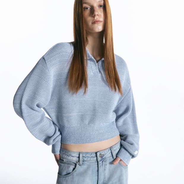 인사일런스 우먼 카라 크롭 니트 BLUE