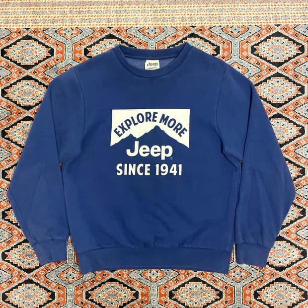 지프 시그니처 로고 블루 기모 맨투맨 티셔츠 여성S