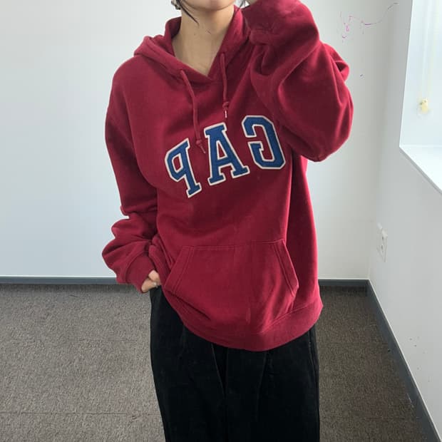 Gap 갭 블루 로고 버건디 후드티