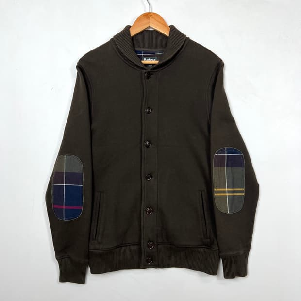 Barbour 바버 엘보우 패치 숄카라 코튼 가디건