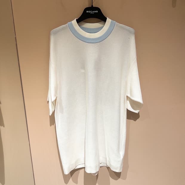 (정품/새상품) CFCL 남성 화이트 큐프로 가터 크루넥 티셔츠