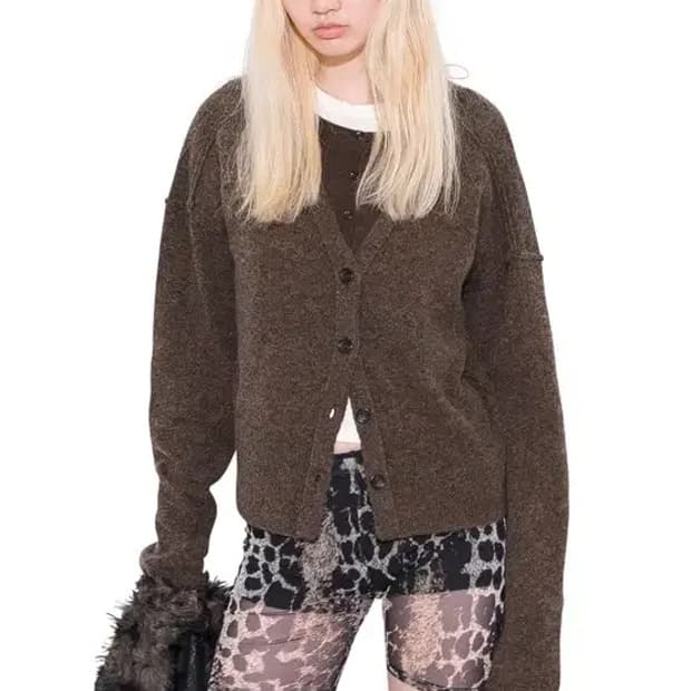 퍼버즈 twin layered knit cardigan brown OS