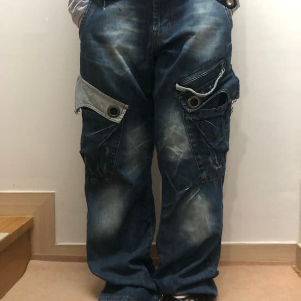 빈티지 데님 펑크 디테일 팬츠