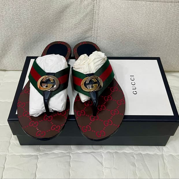 Gucci 구찌 웹 스트랩 인터로킹 G 플립플랍/38