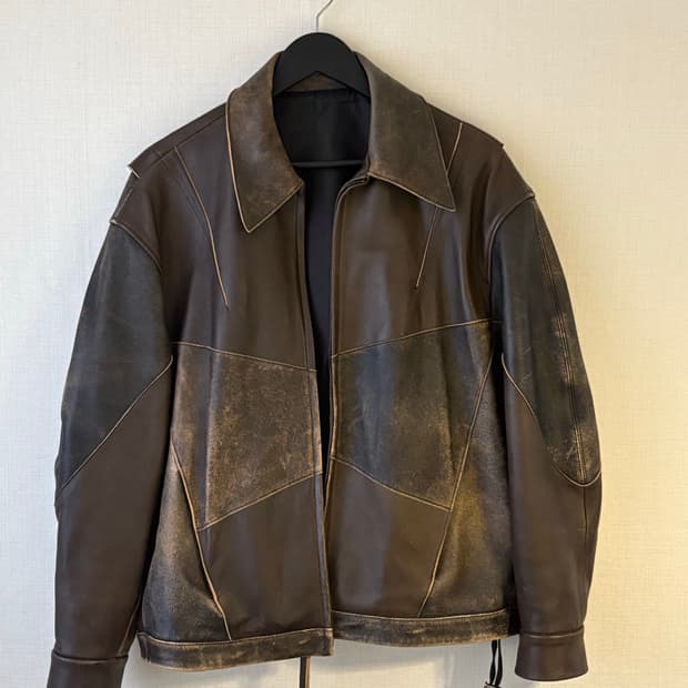 쿠어 컷오프 믹스드 가죽 자켓