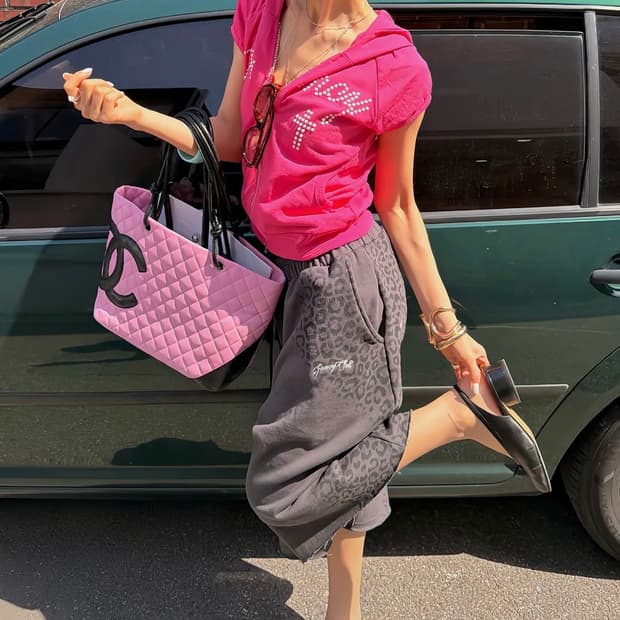 팬시클럽 SAGGING BERMUDA 레오파드 새깅 버뮤다팬츠 차콜